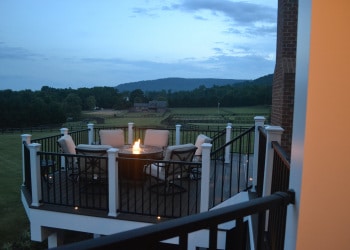 Fire pit seating area on a custom outdoor deck.