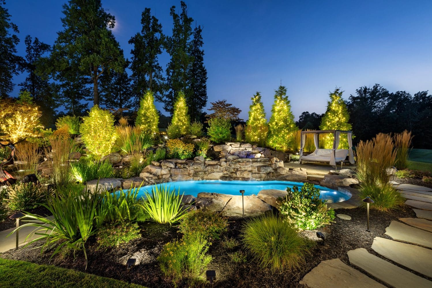 Pool terrace at night
